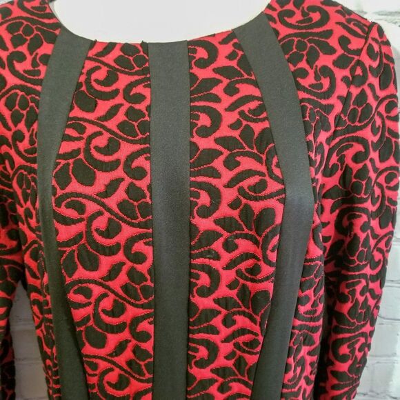 Dress Barn Red & Black Patterned Knit Fit & Flare Dress Size 10 - Picture 4 of 7